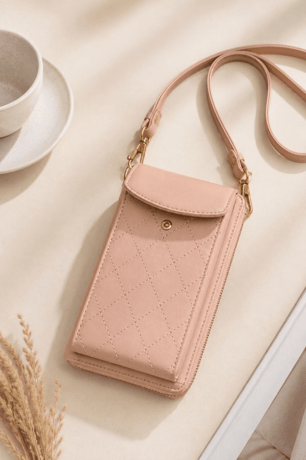 Porta celular billetera rosa