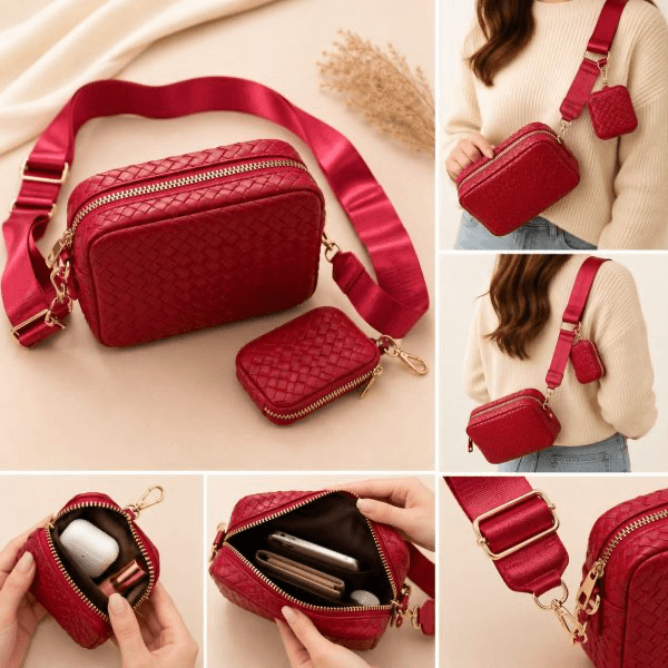 Cartera roja con monedero